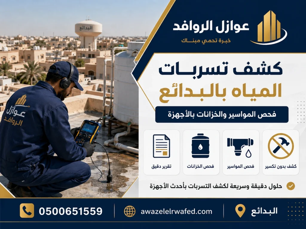 فني يقوم بالكشف عن تسربات المياة بالبدائع